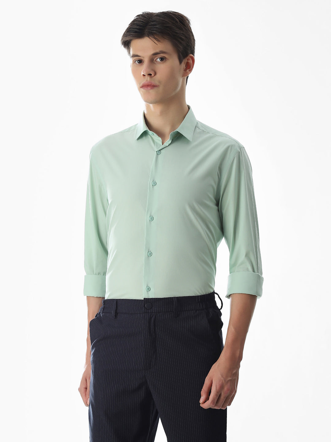 Stretch Slim Fit Full Sleeves Shirt - Light Green