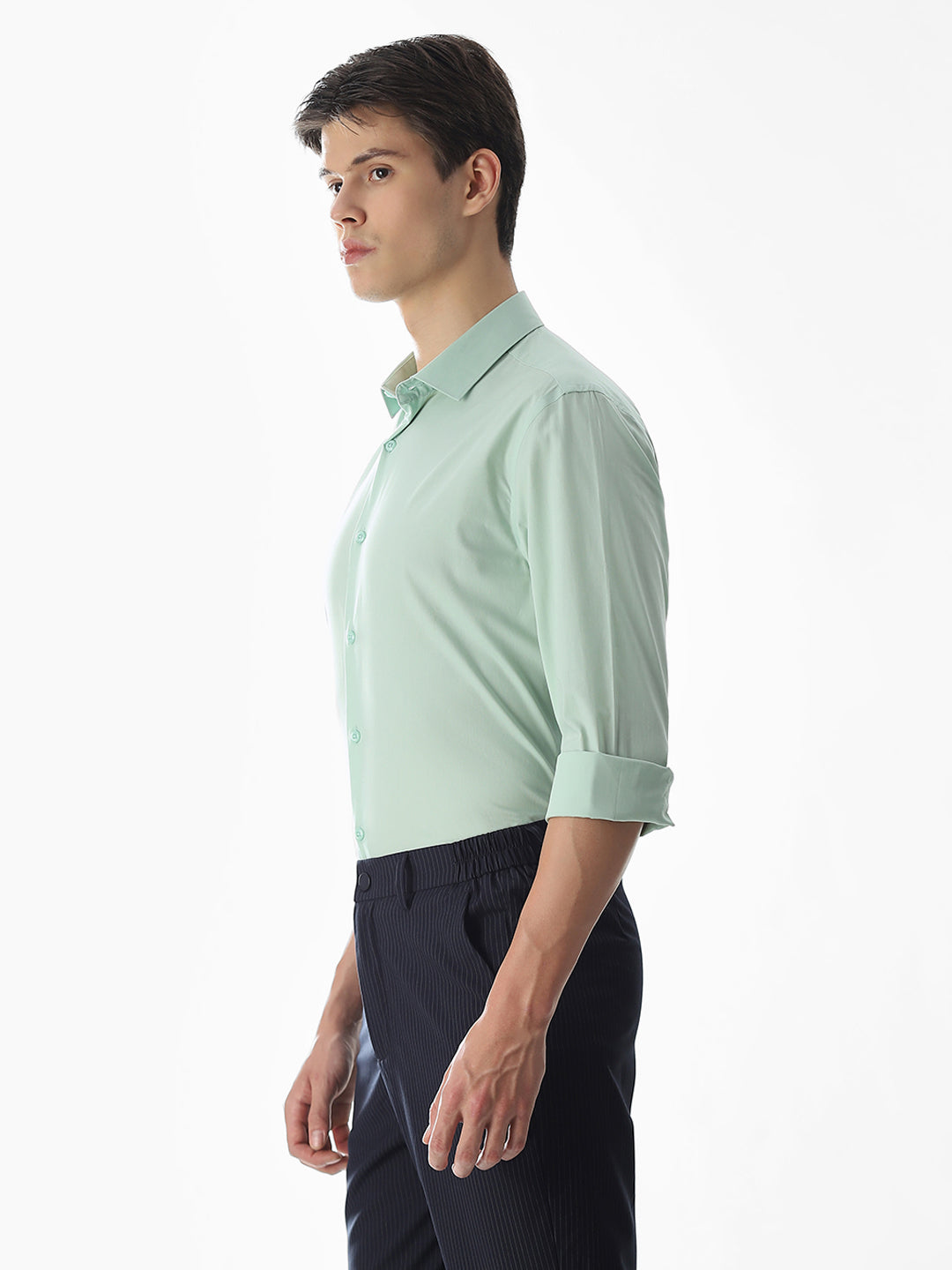 Stretch Slim Fit Full Sleeves Shirt - Light Green