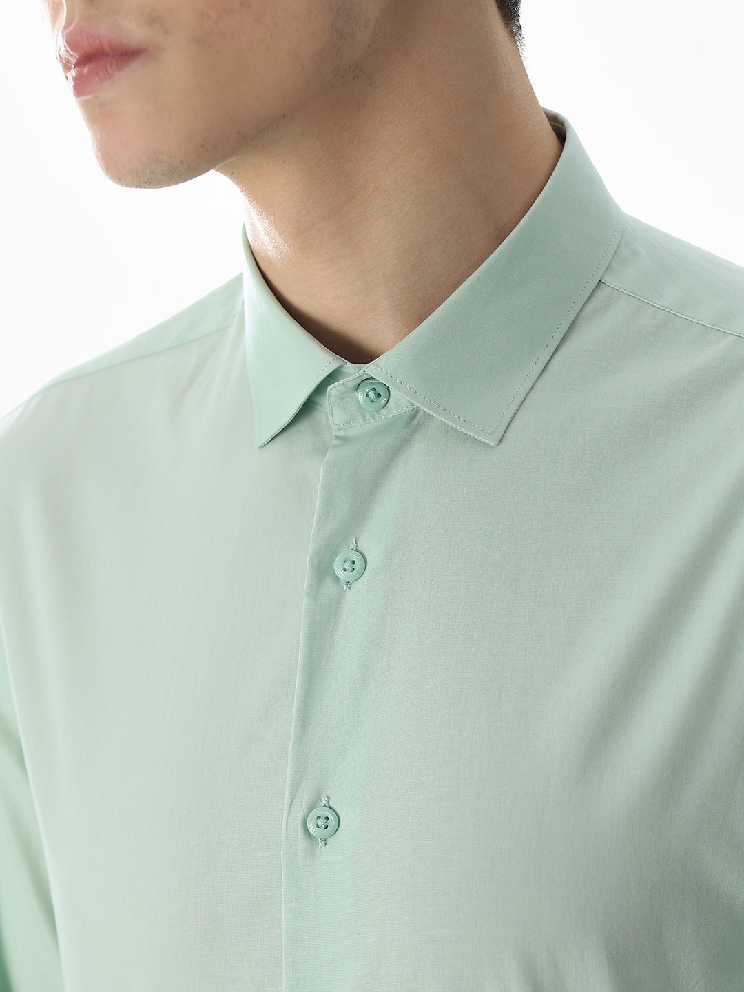 Stretch Slim Fit Full Sleeves Shirt - Light Green