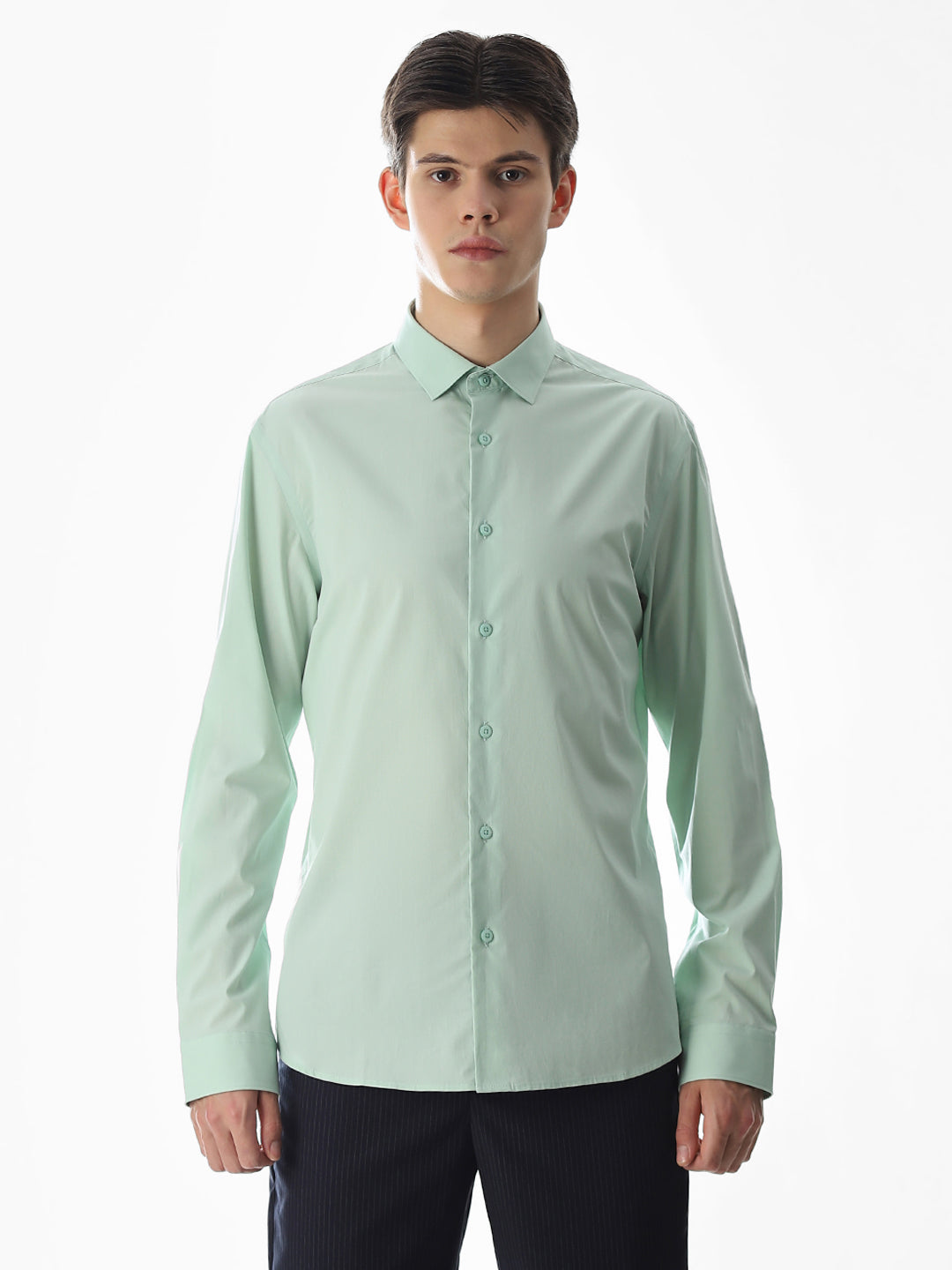 Stretch Slim Fit Full Sleeves Shirt - Light Green