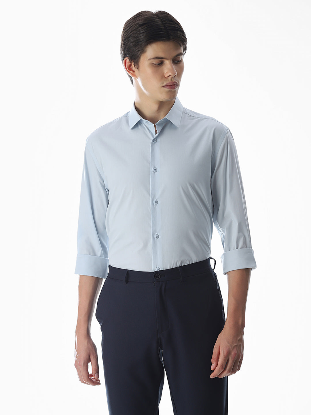Stretch Slim Fit Full Sleeves Shirt - Light Blue