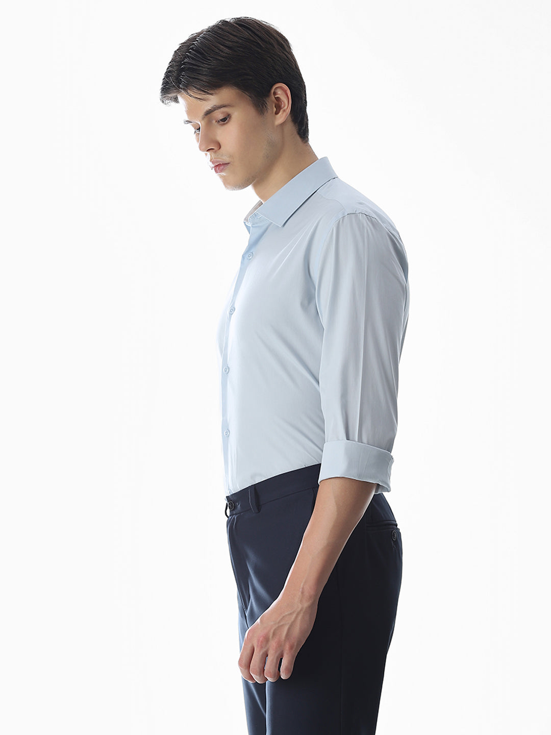 Stretch Slim Fit Full Sleeves Shirt - Light Blue