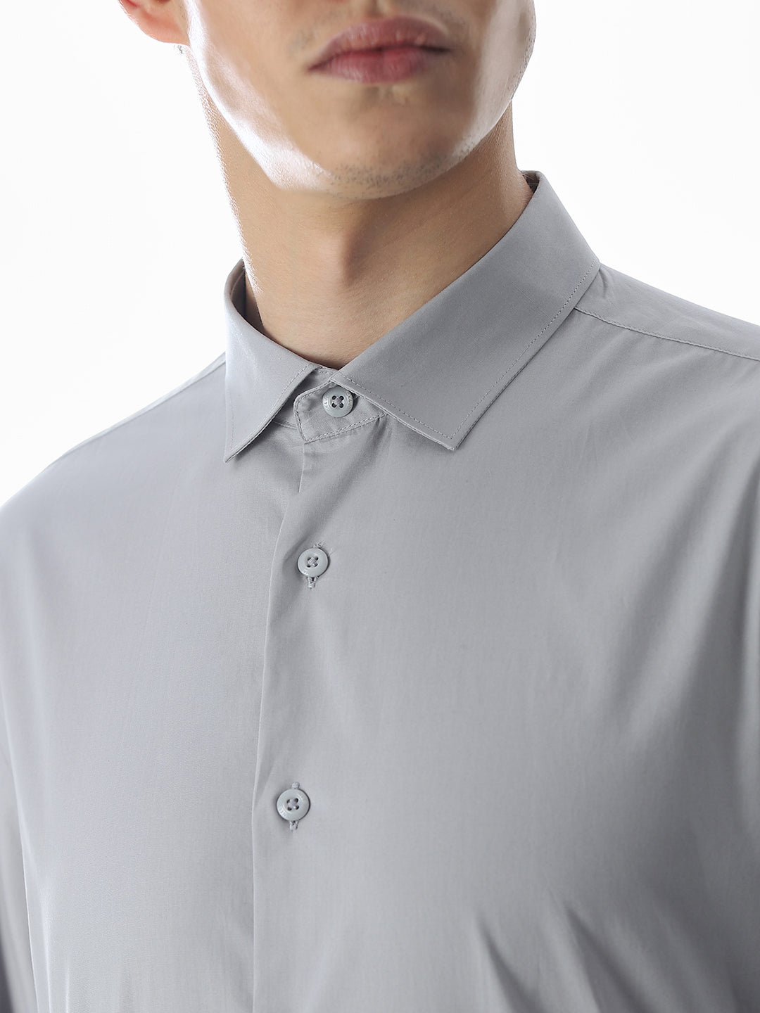 Stretch Slim Fit Full Sleeves Shirt - Light Grey