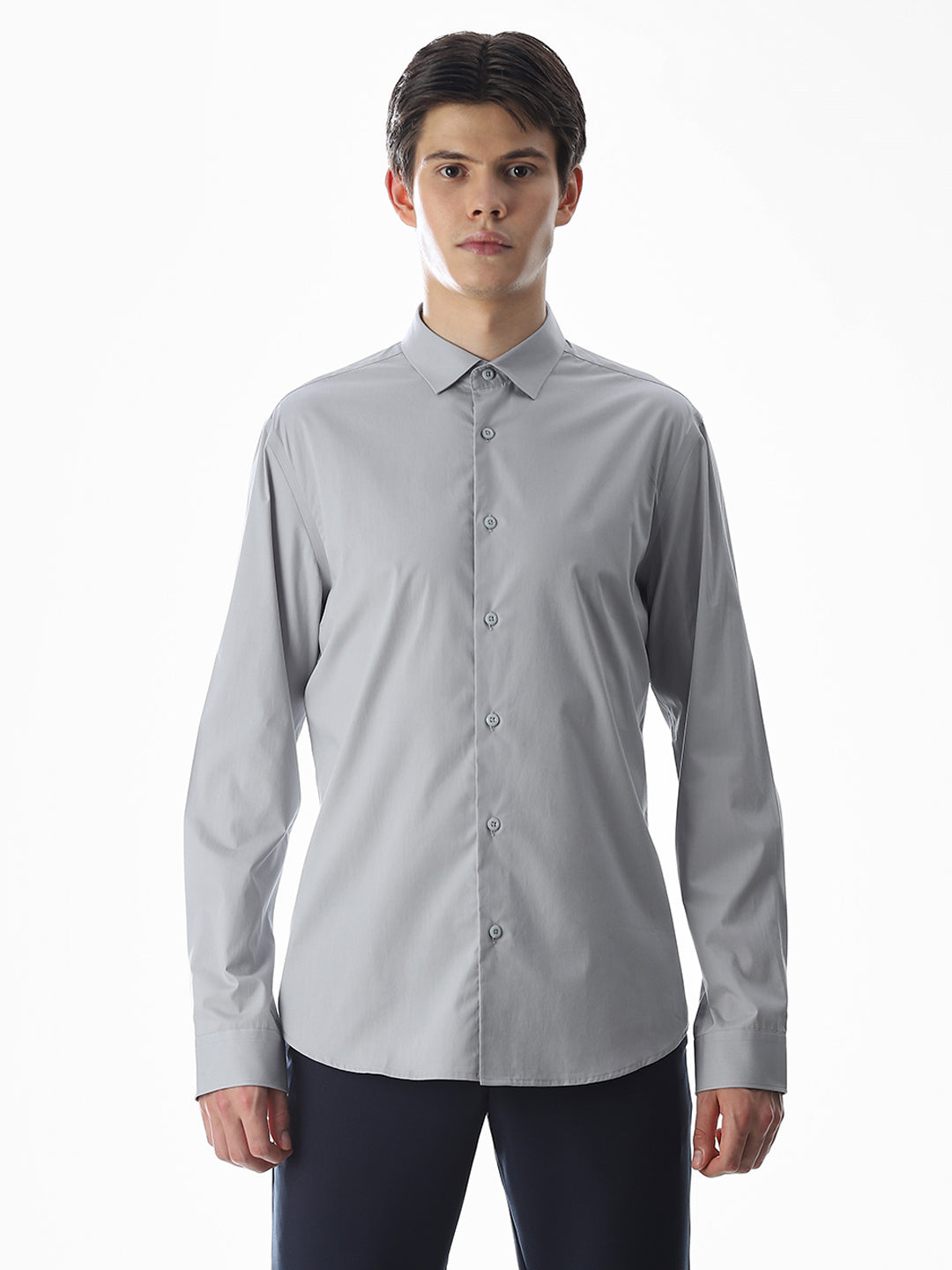 Stretch Slim Fit Full Sleeves Shirt - Light Grey