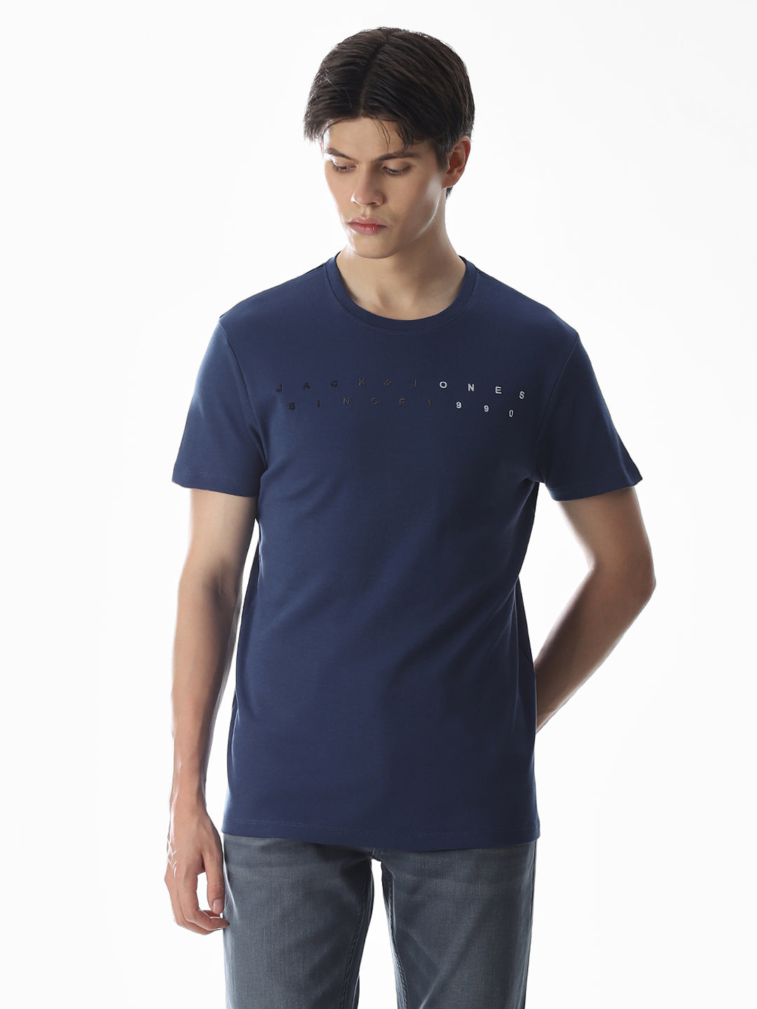 Embroidered Print T-Shirt - Blue