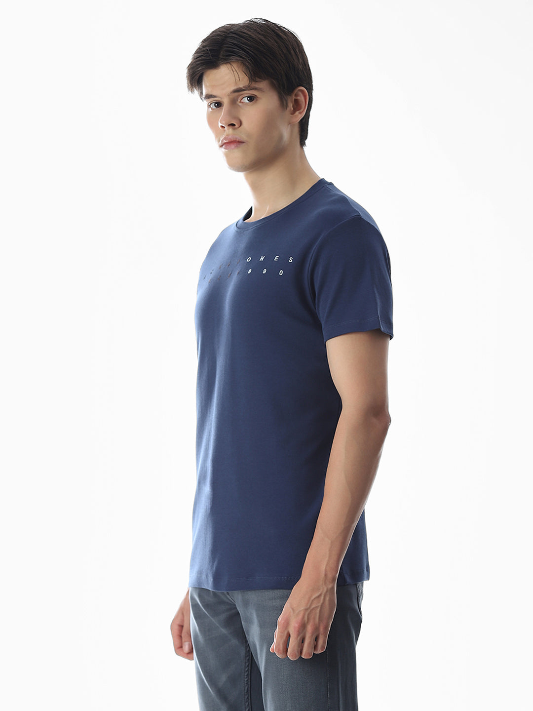 Embroidered Print T-Shirt - Blue