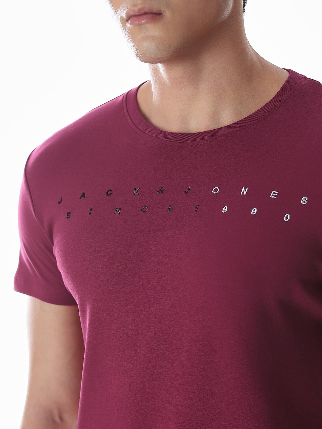 Embroidered Print T-Shirt - Maroon