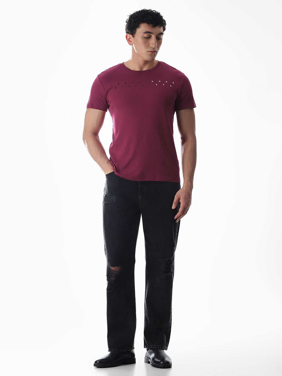 Embroidered Print T-Shirt - Maroon