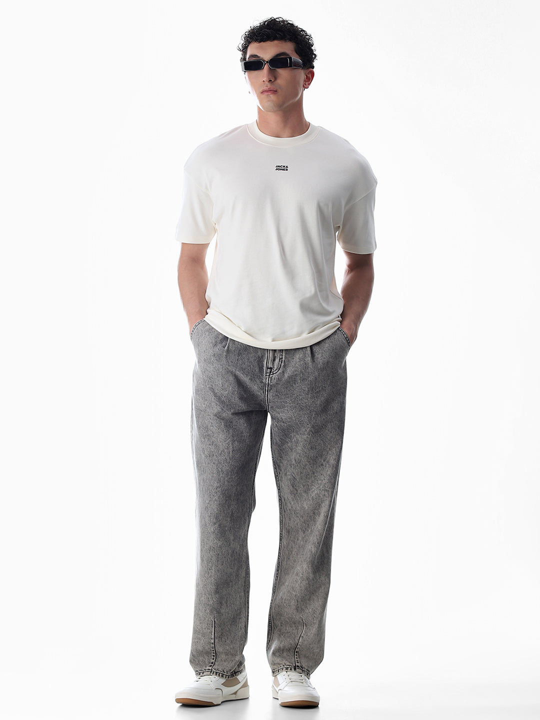 Oversized Knitted Printed T-shirt - White