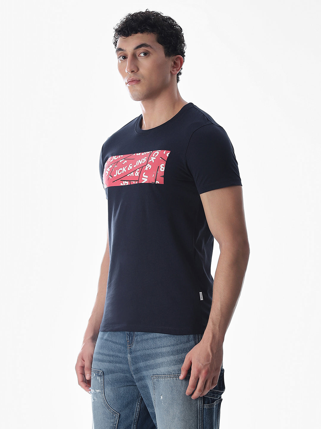 Chest Print Slim Fit T-shirt - Blue