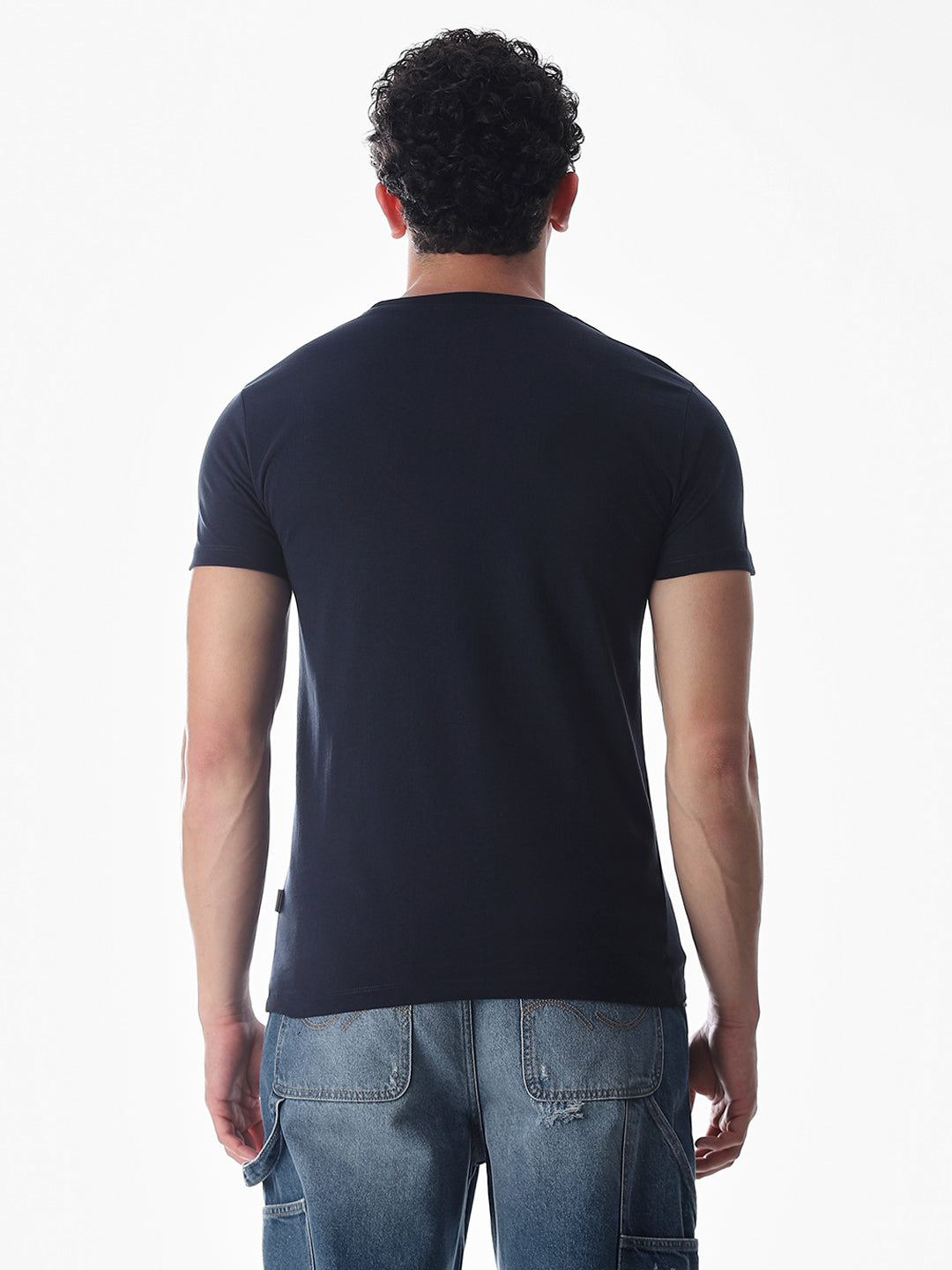 Chest Print Slim Fit T-shirt - Blue