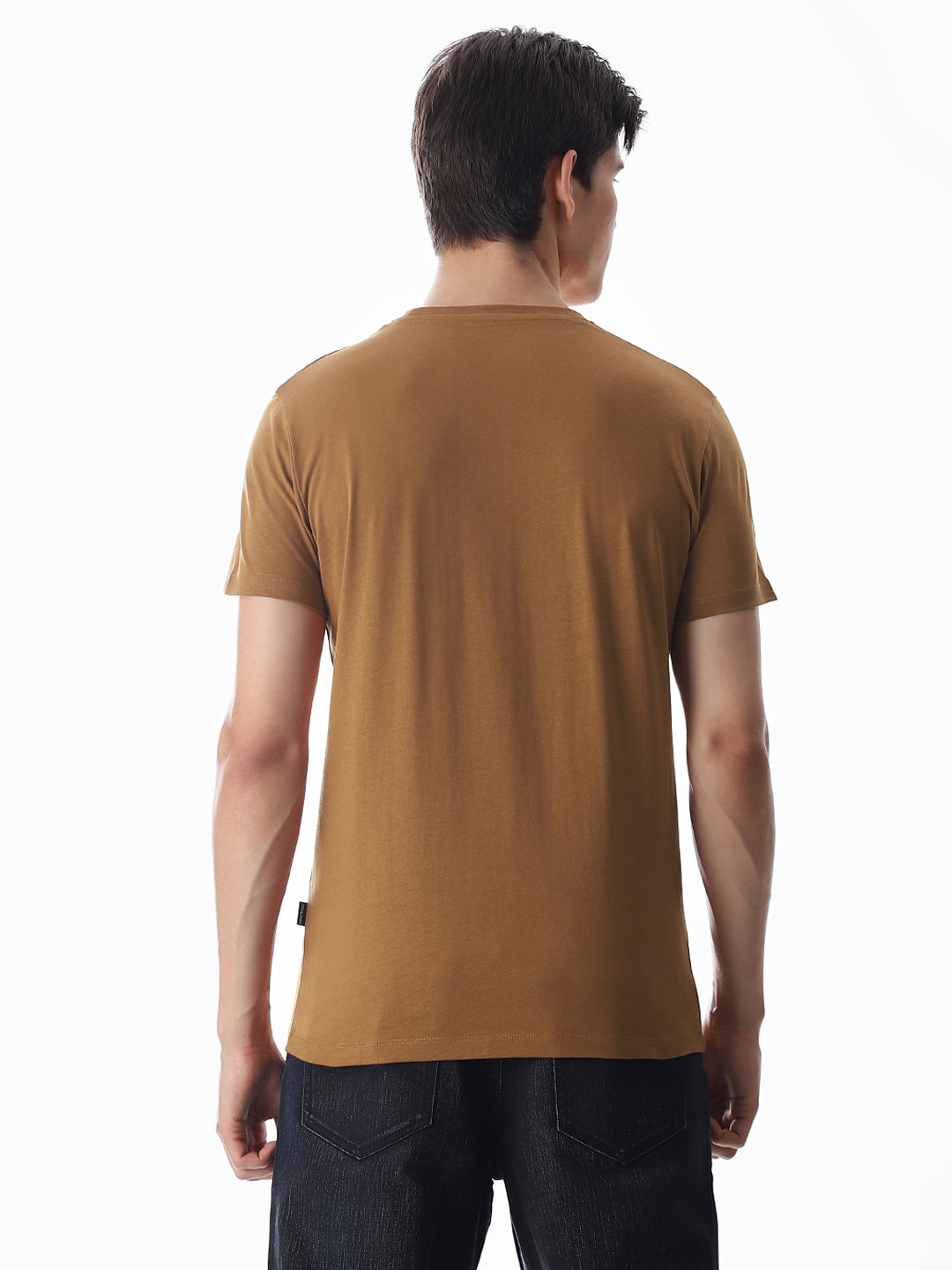 Chest Print Slim Fit T-shirt - Brown