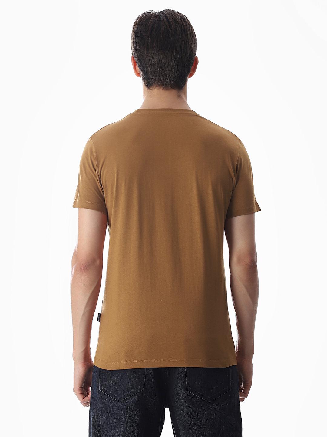 Chest Print Slim Fit T-shirt - Brown