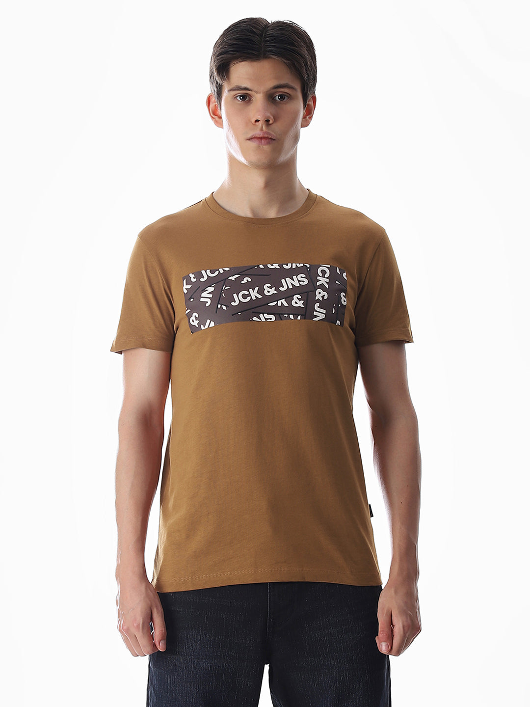 Chest Print Slim Fit T-shirt - Brown