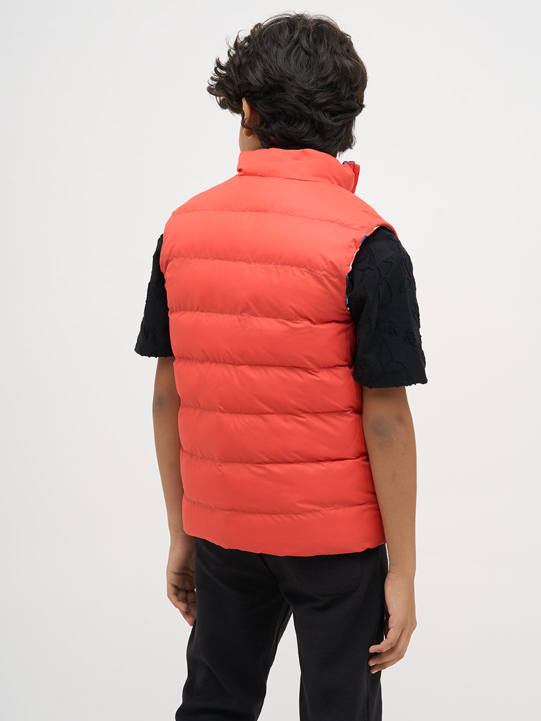Boys Reversible Abstract Print Puffer Jacket With High Neck