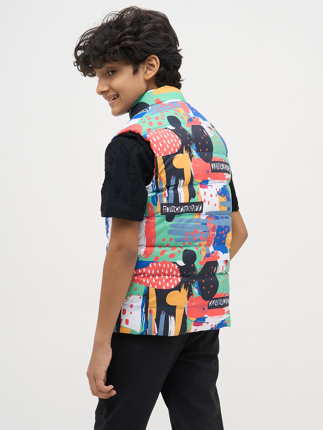 Boys Reversible Abstract Print Puffer Jacket With High Neck
