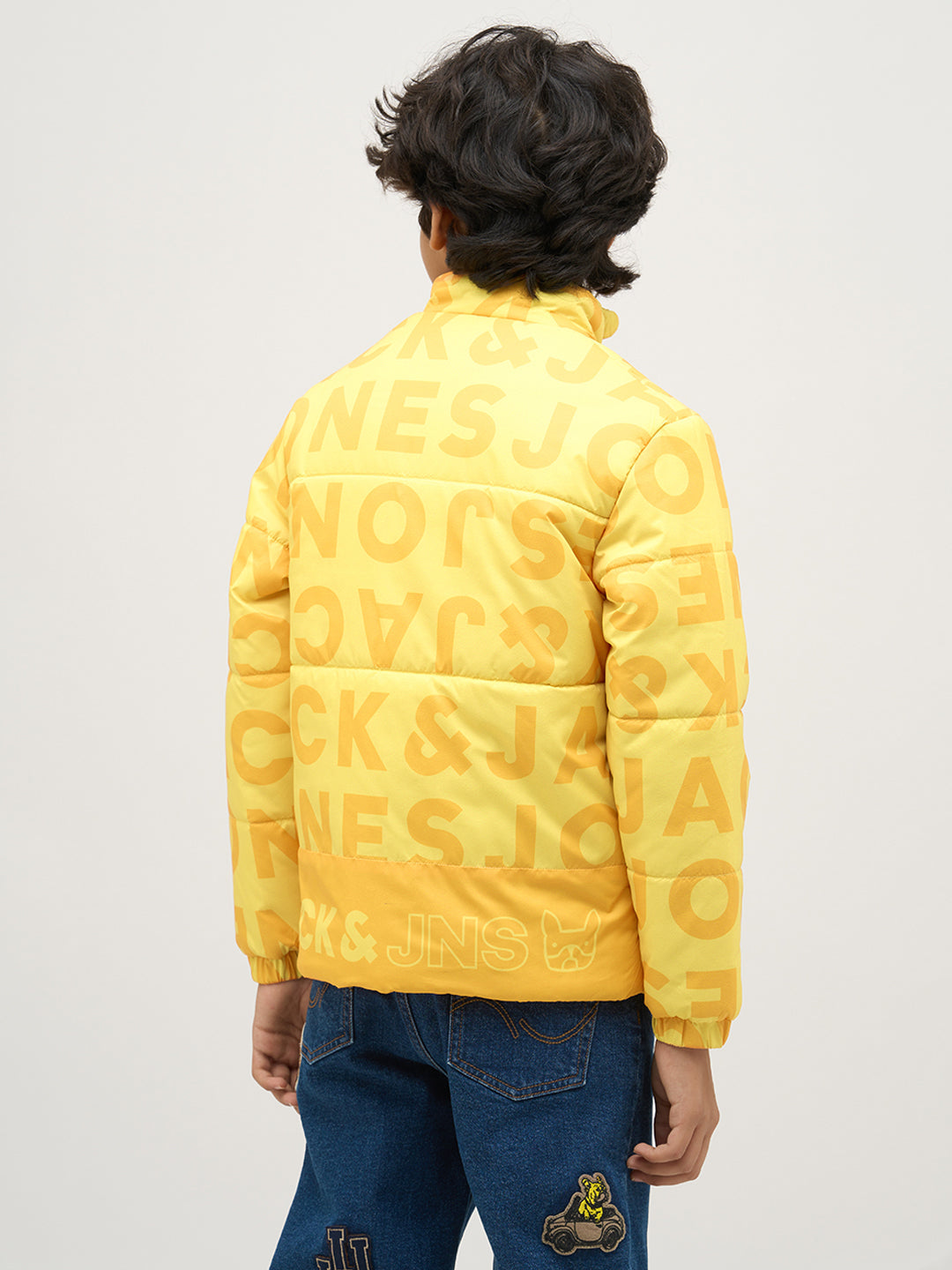 Boys Yellow Typography Puffer Jacket