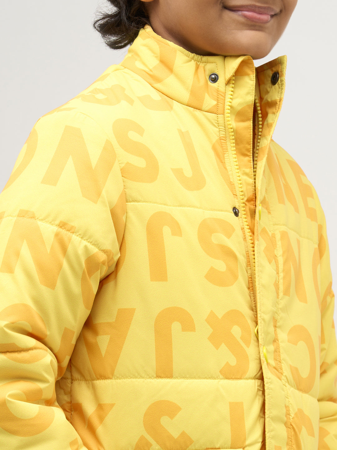 Boys Yellow Typography Puffer Jacket