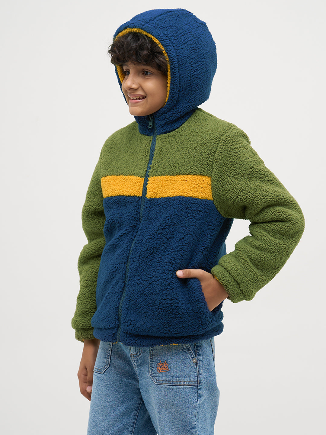 Boys Reversible Sherpa Colourblocked Hooded Zip Jacket