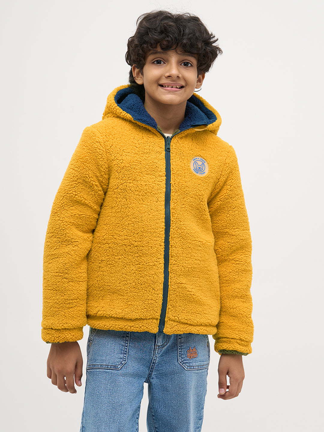 Boys Reversible Sherpa Colourblocked Hooded Zip Jacket