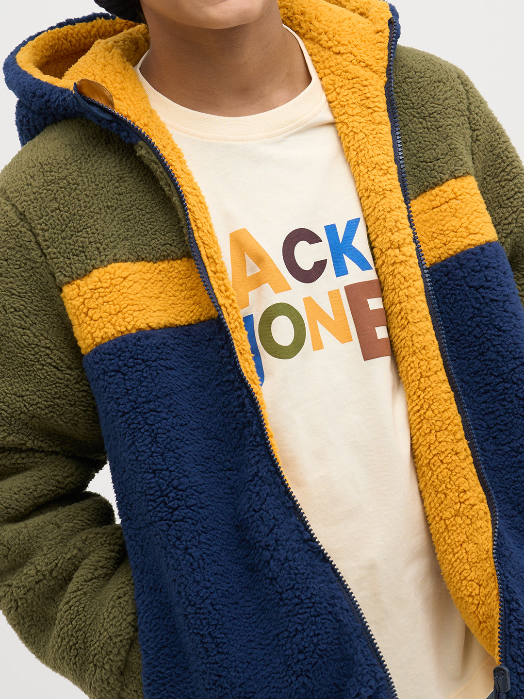 Boys Reversible Sherpa Colourblocked Hooded Zip Jacket