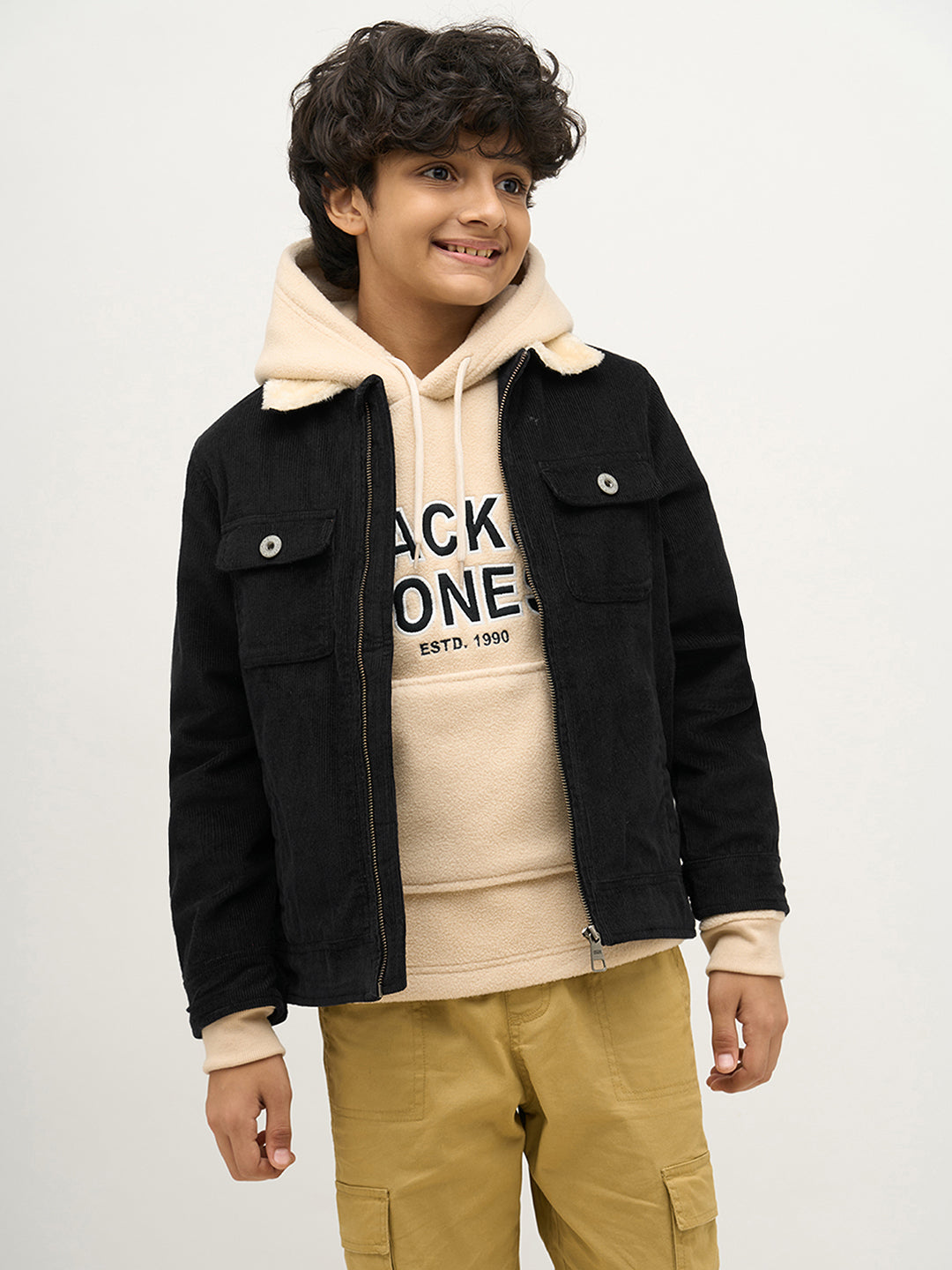 Boys Black Zip-Up Corduroy Jacket