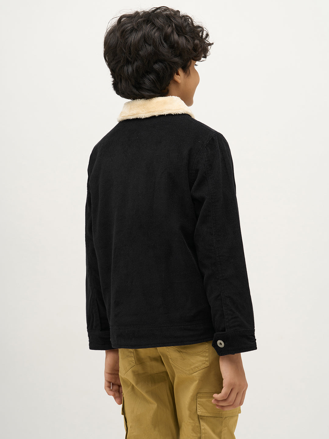 Boys Black Zip-Up Corduroy Jacket