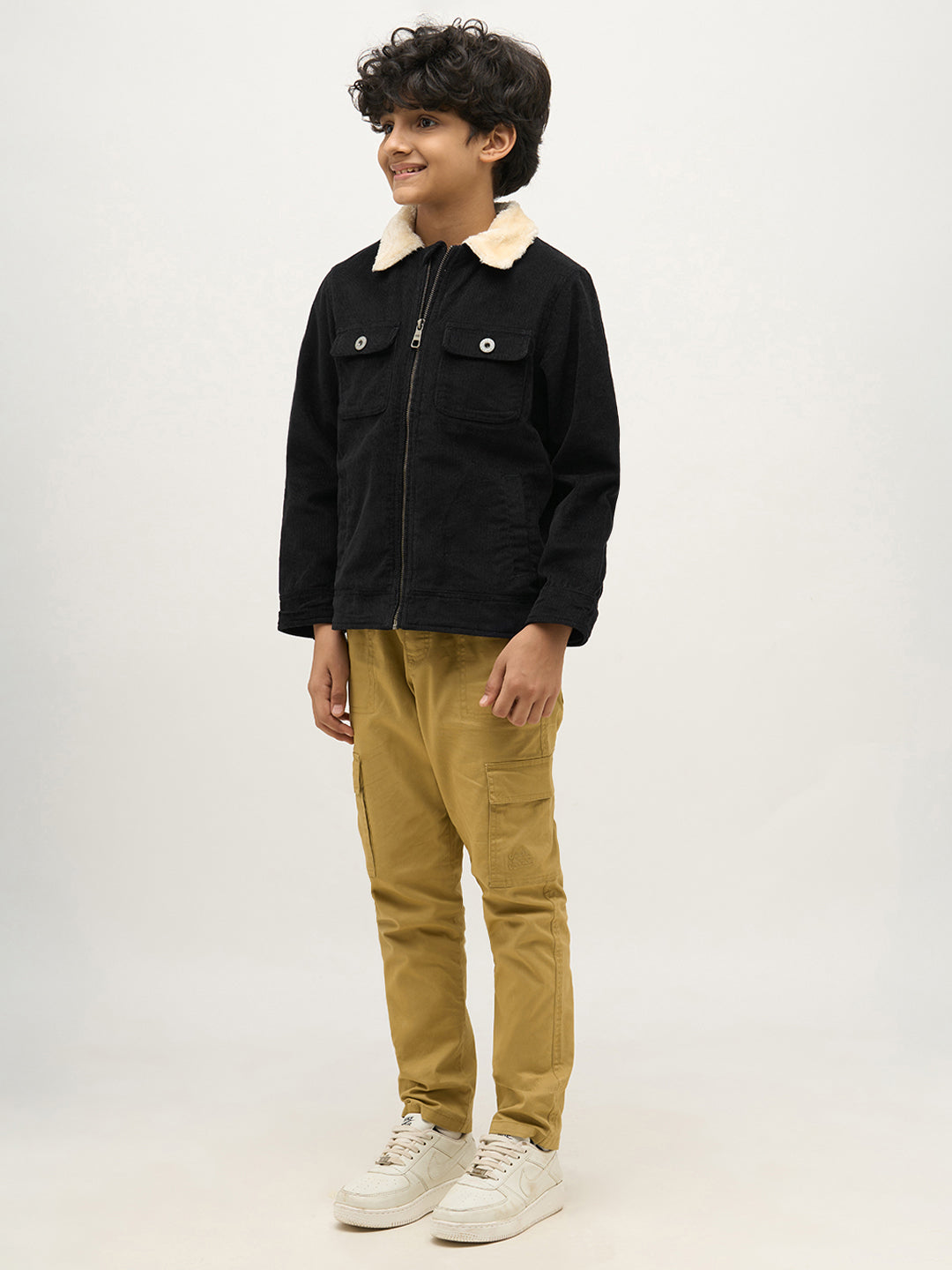 Boys Black Zip-Up Corduroy Jacket
