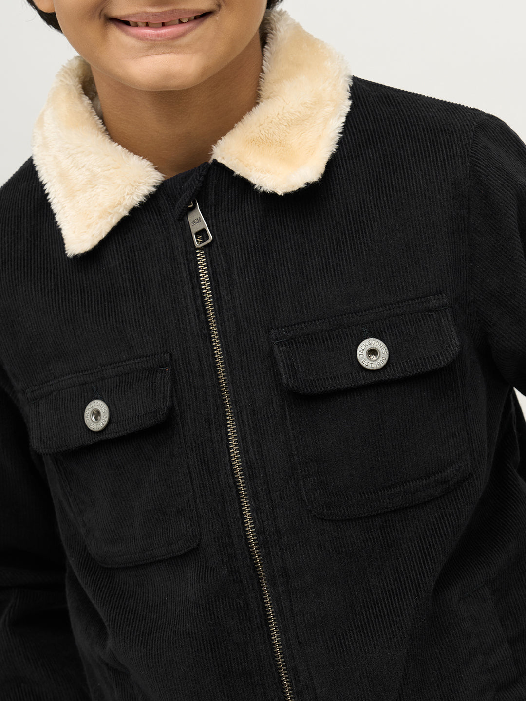 Boys Black Zip-Up Corduroy Jacket