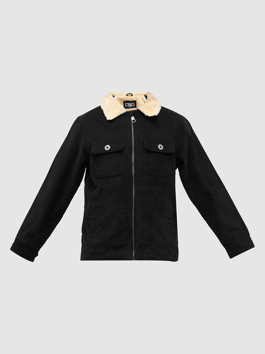 Boys Black Zip-Up Corduroy Jacket