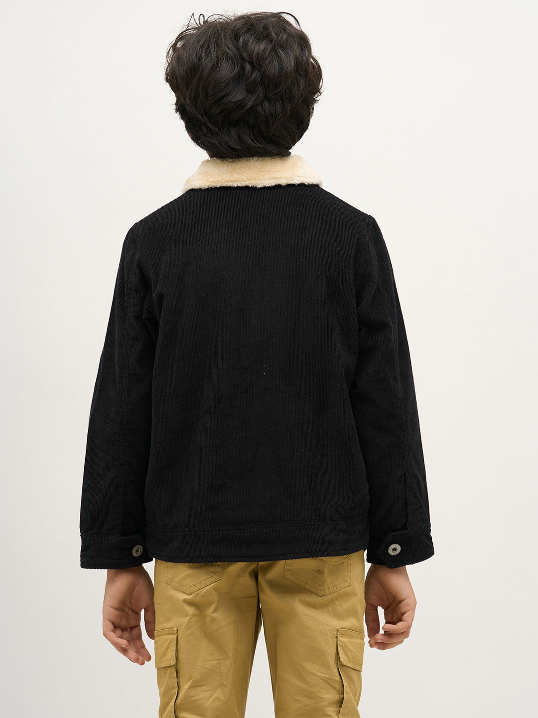 Boys Black Zip-Up Corduroy Jacket