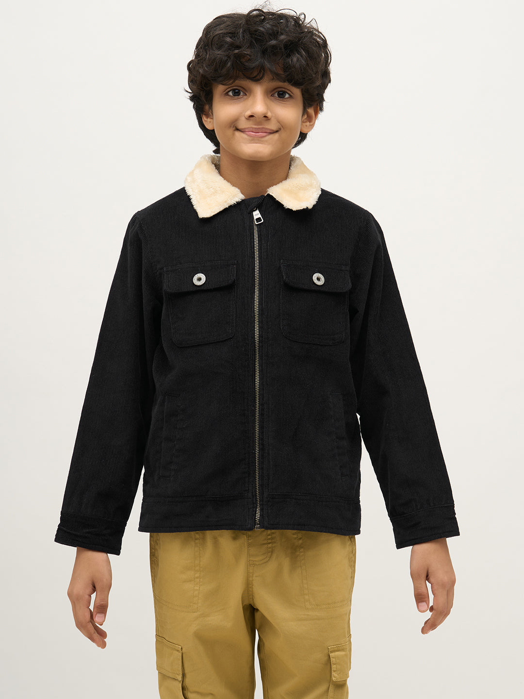 Boys Black Zip-Up Corduroy Jacket
