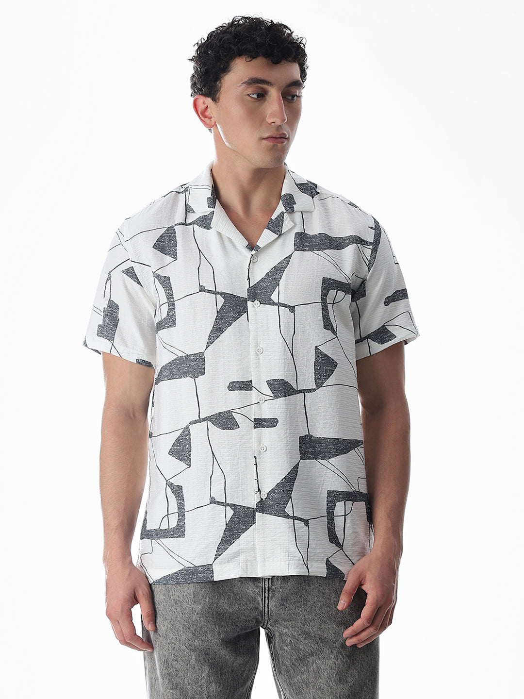 Regular Fit Printed Shirt - Grey