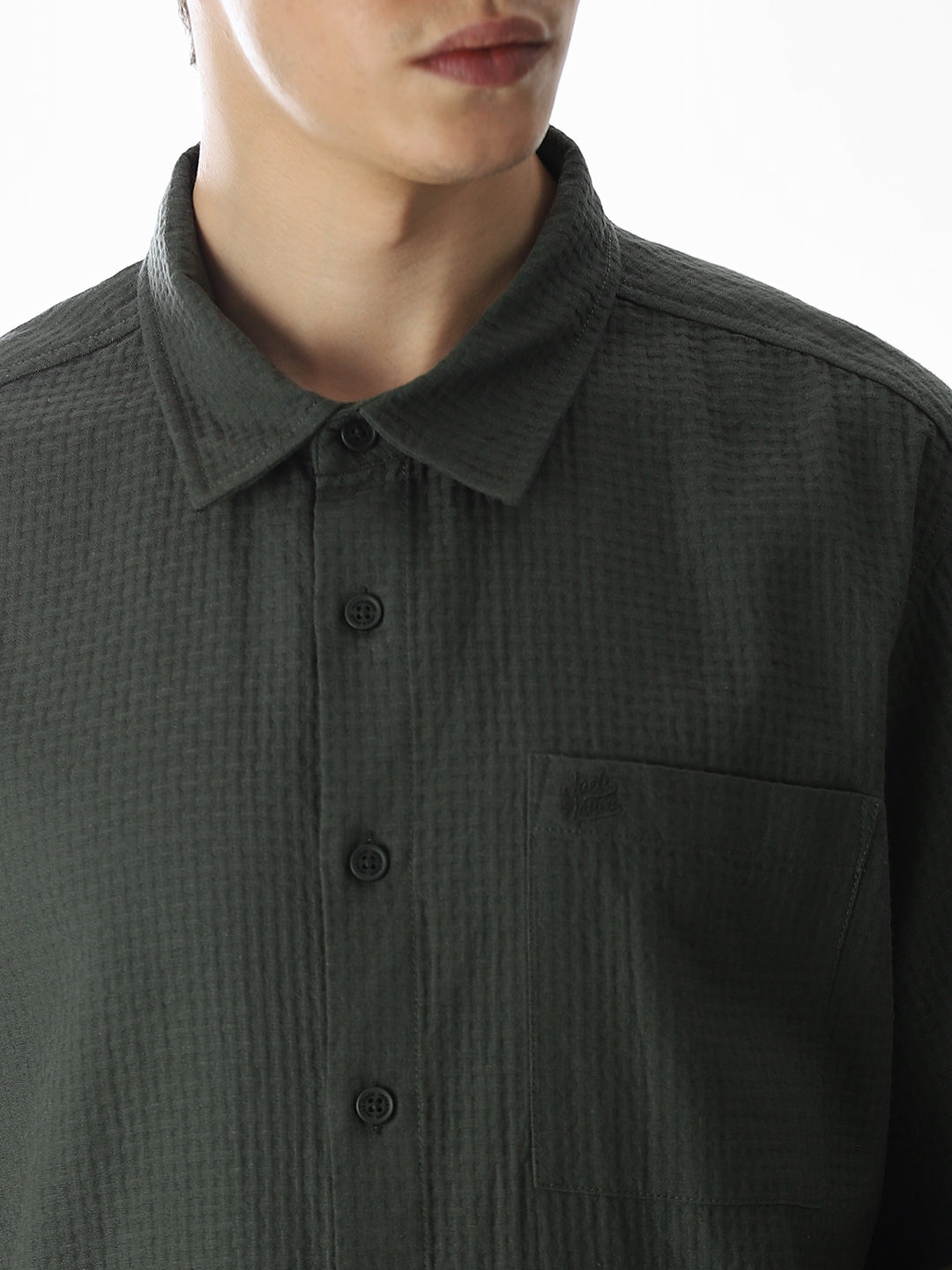 Dobby Olive Green Oversized Shirt