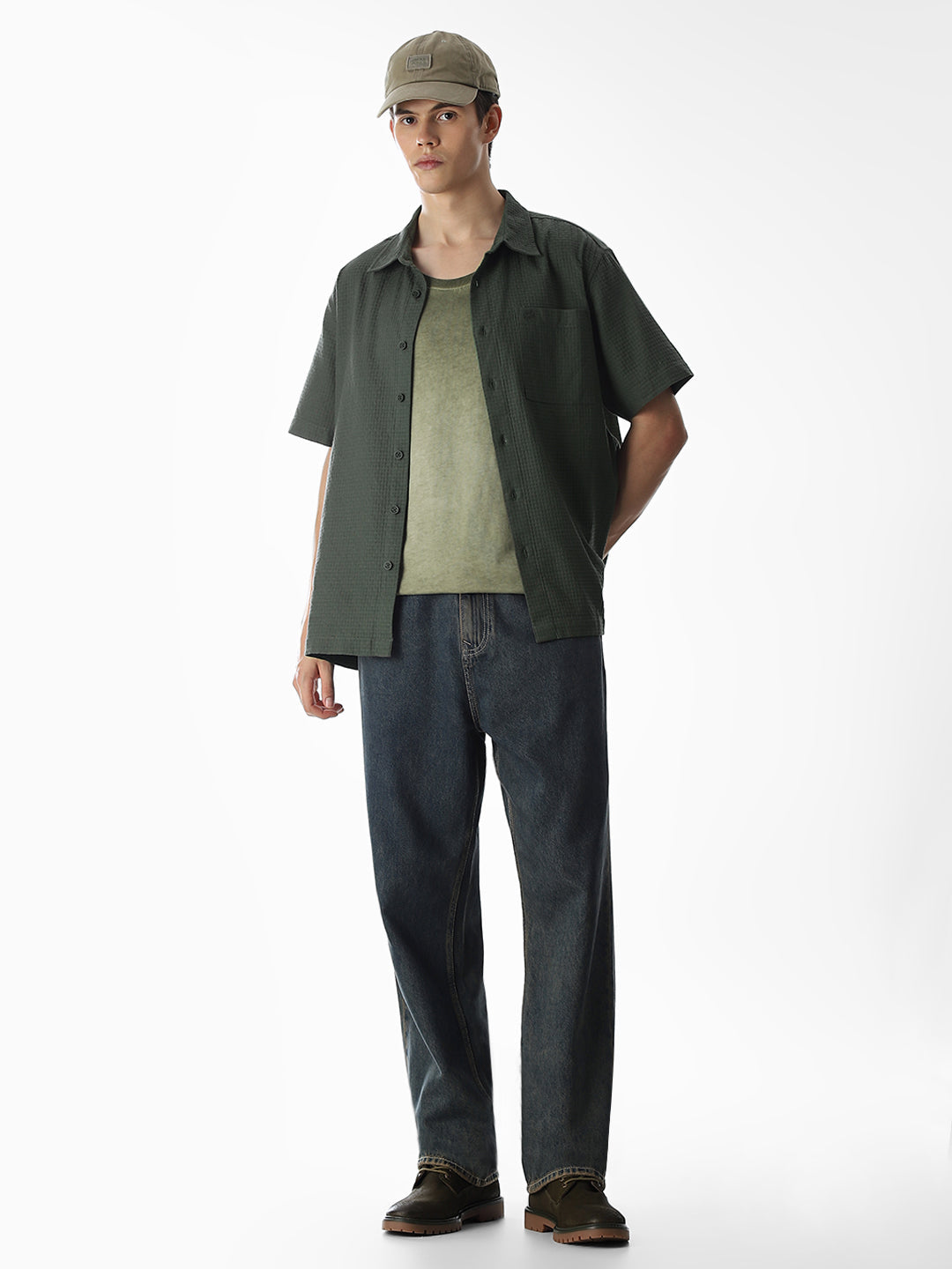Dobby Olive Green Oversized Shirt