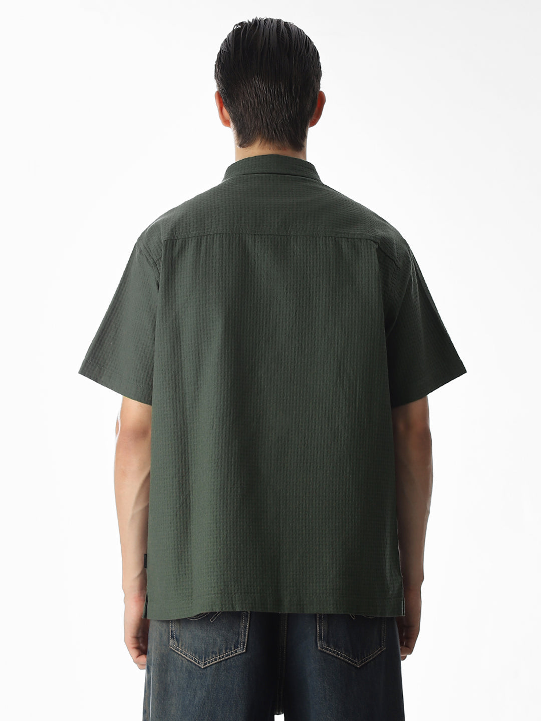 Dobby Olive Green Oversized Shirt