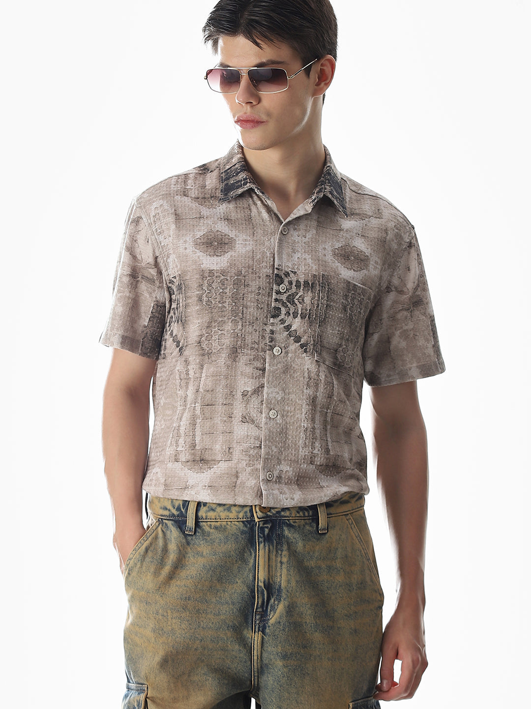 Brown Printed Comfort Fit Shirt