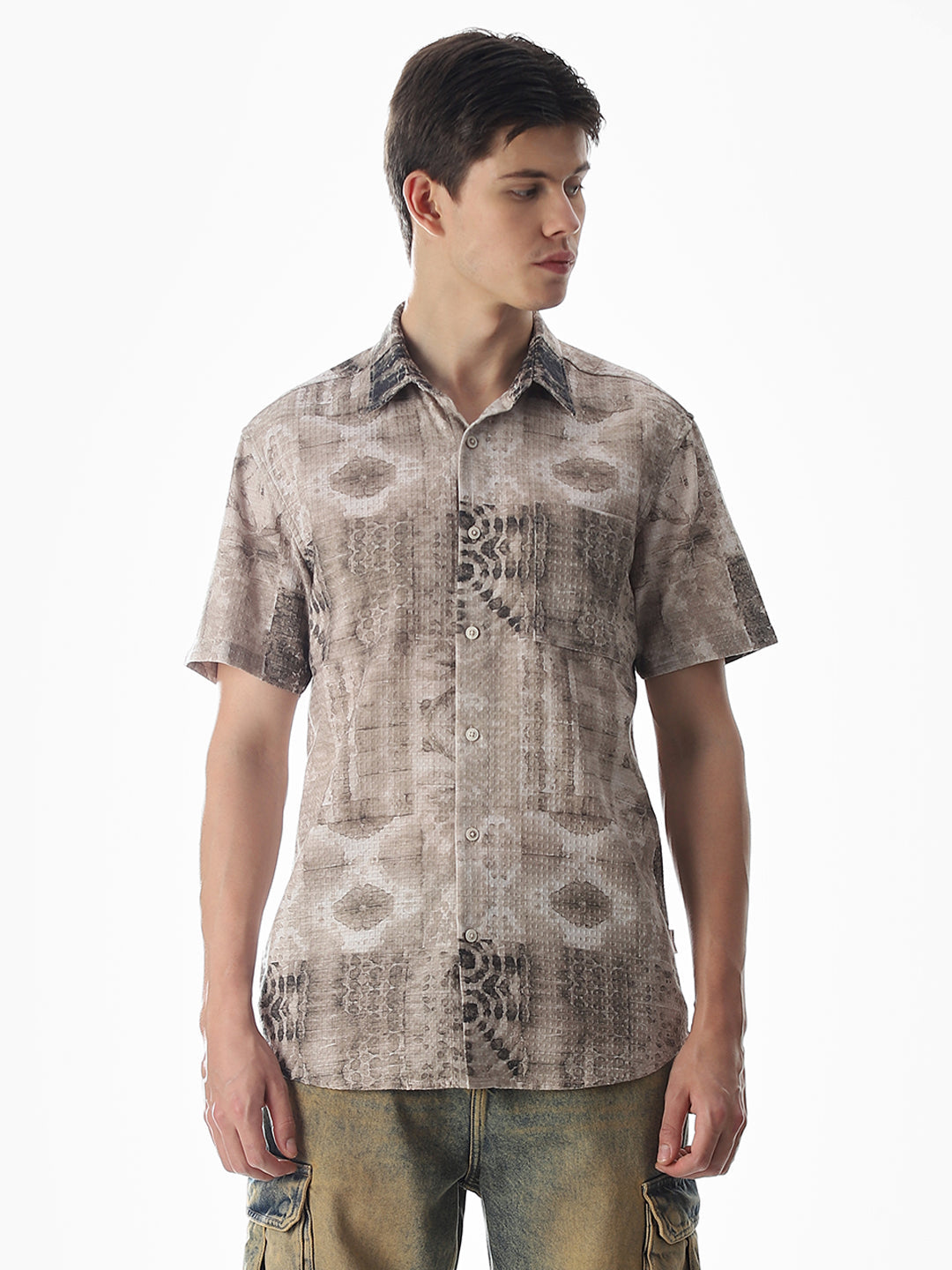 Brown Printed Comfort Fit Shirt