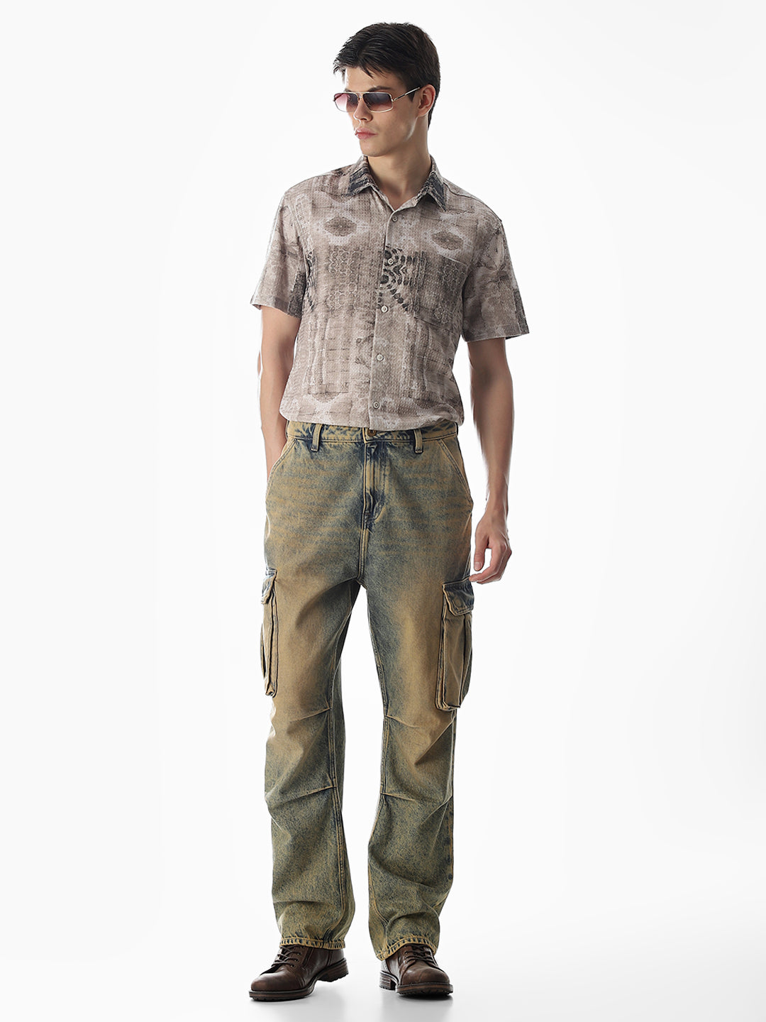 Brown Printed Comfort Fit Shirt