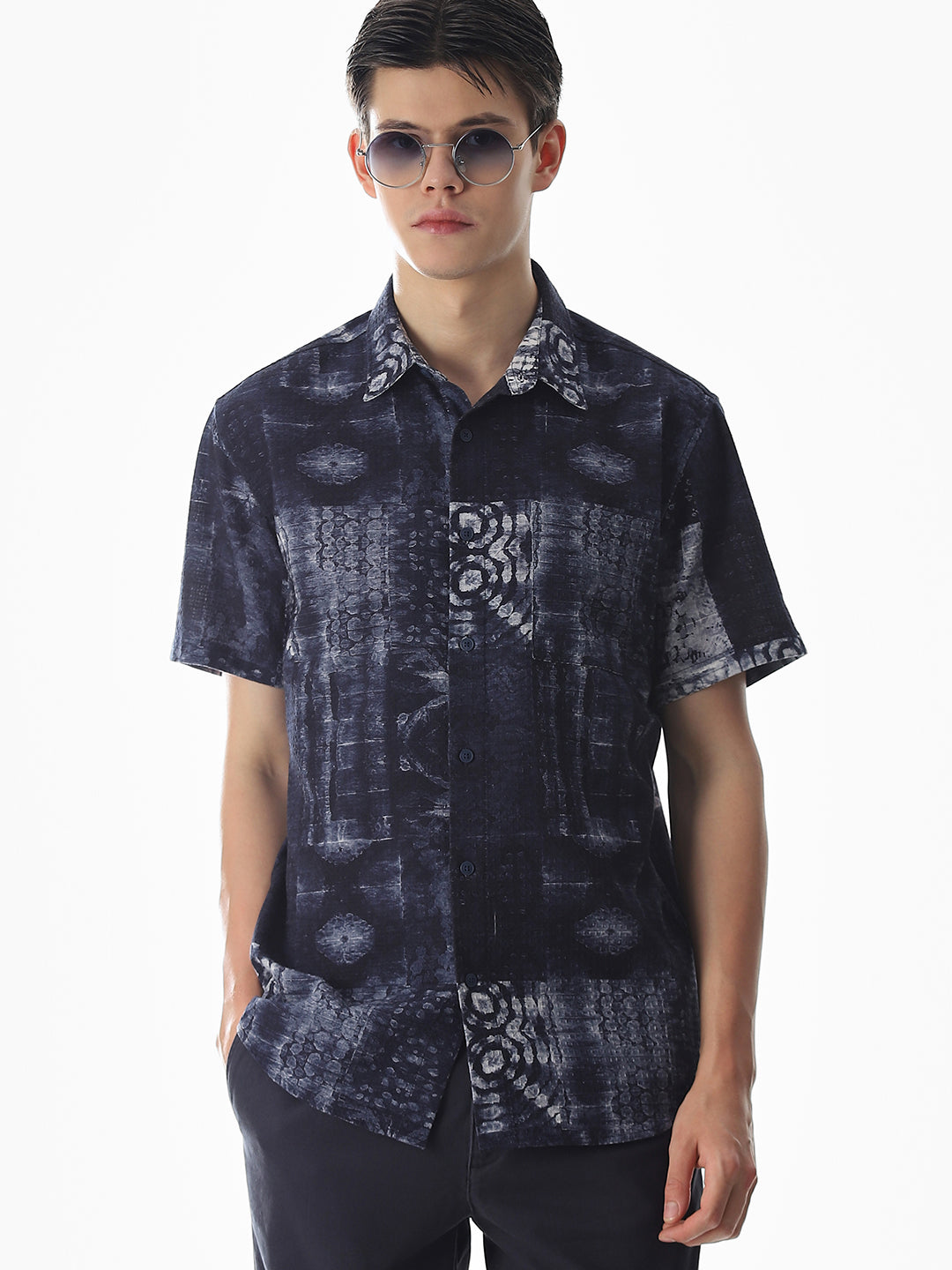 Blue Printed Comfort Fit Shirt