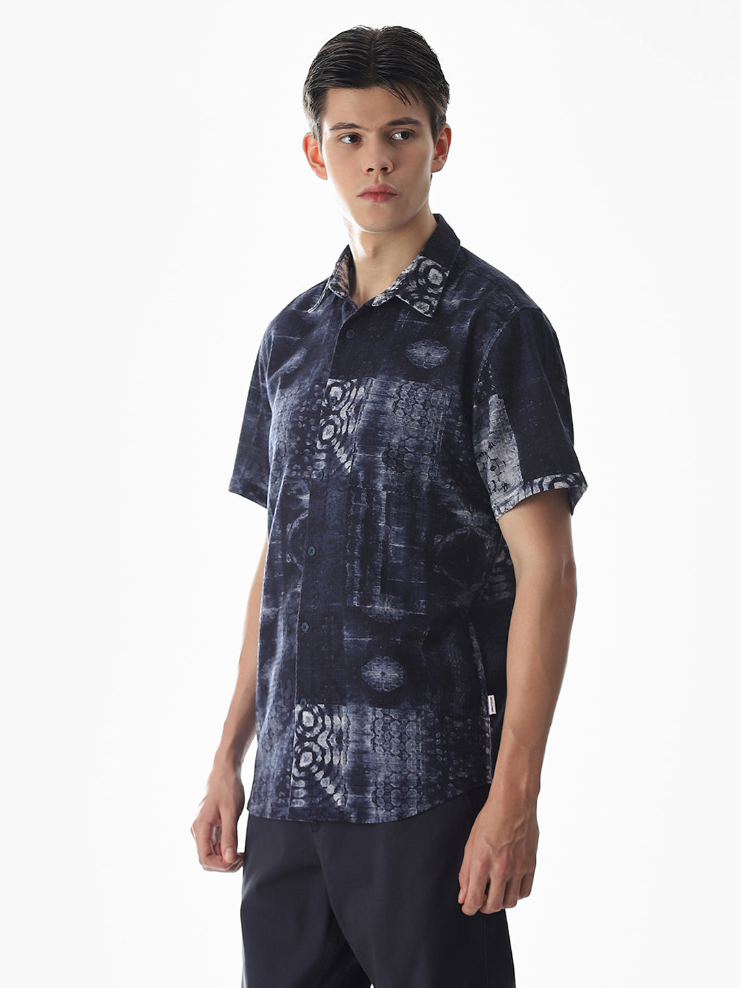Blue Printed Comfort Fit Shirt