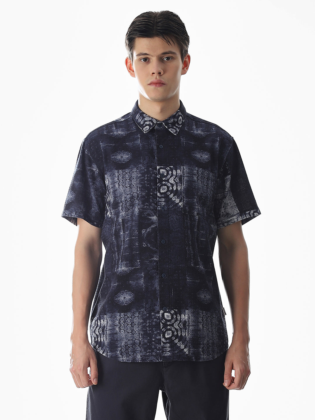 Blue Printed Comfort Fit Shirt