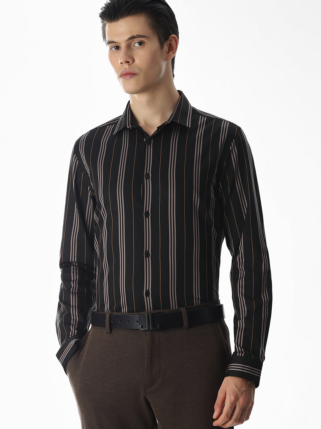 Slim Fit Striped Shirt - Black