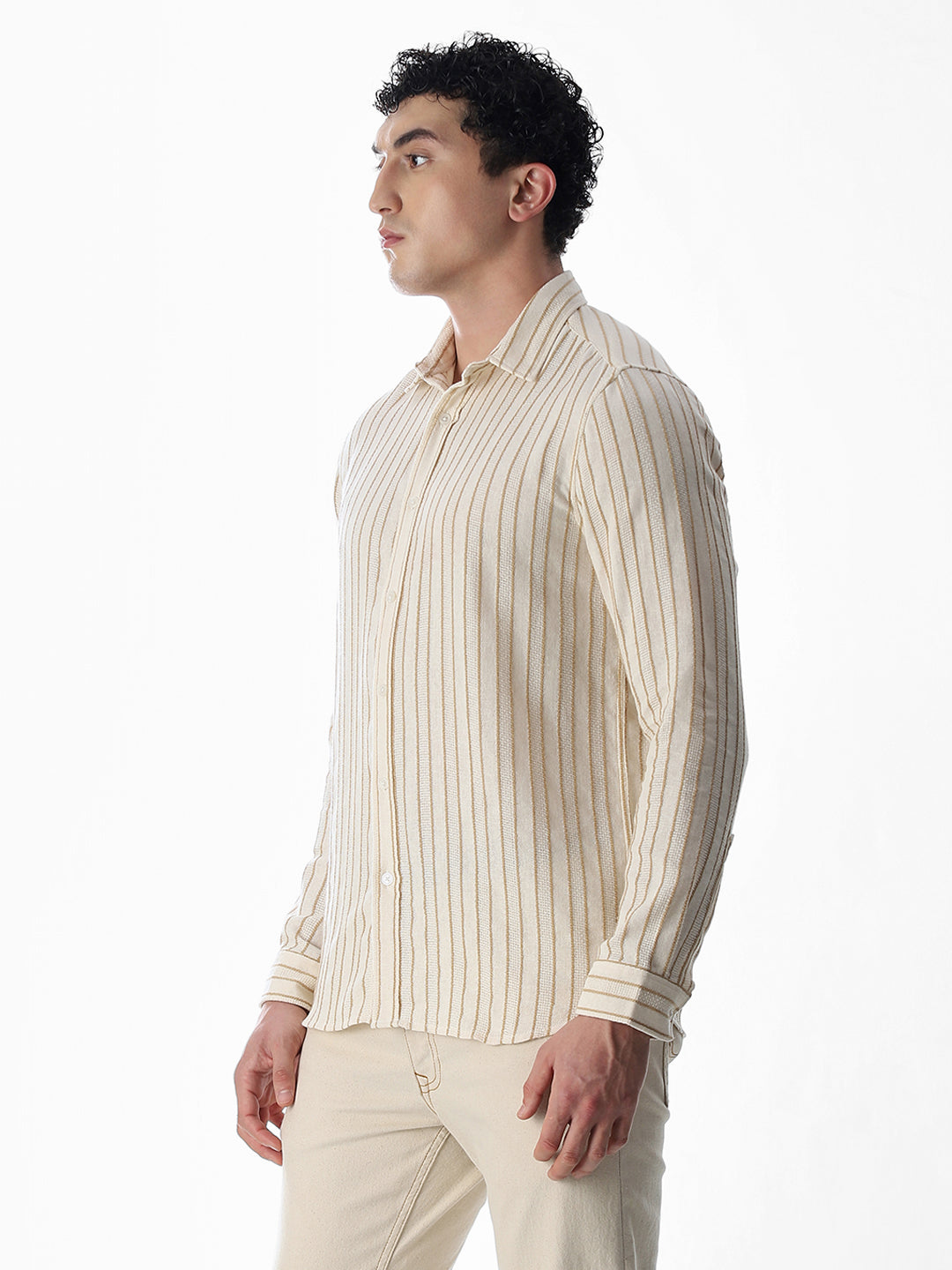 Beige Cotton Striped Shirt
