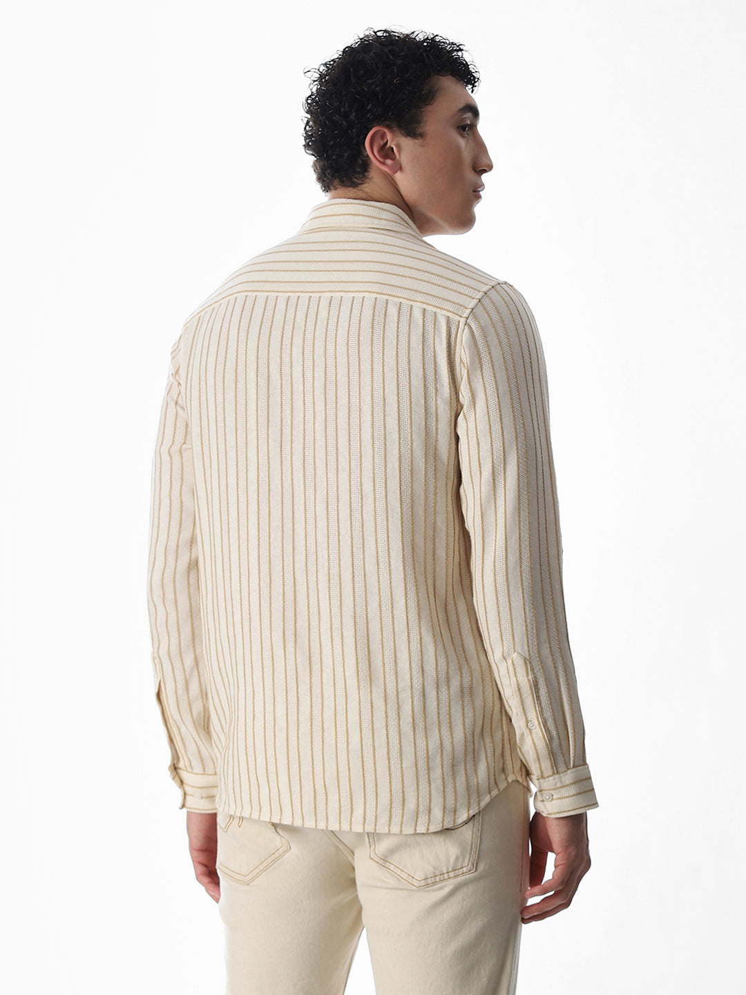 Beige Cotton Striped Shirt
