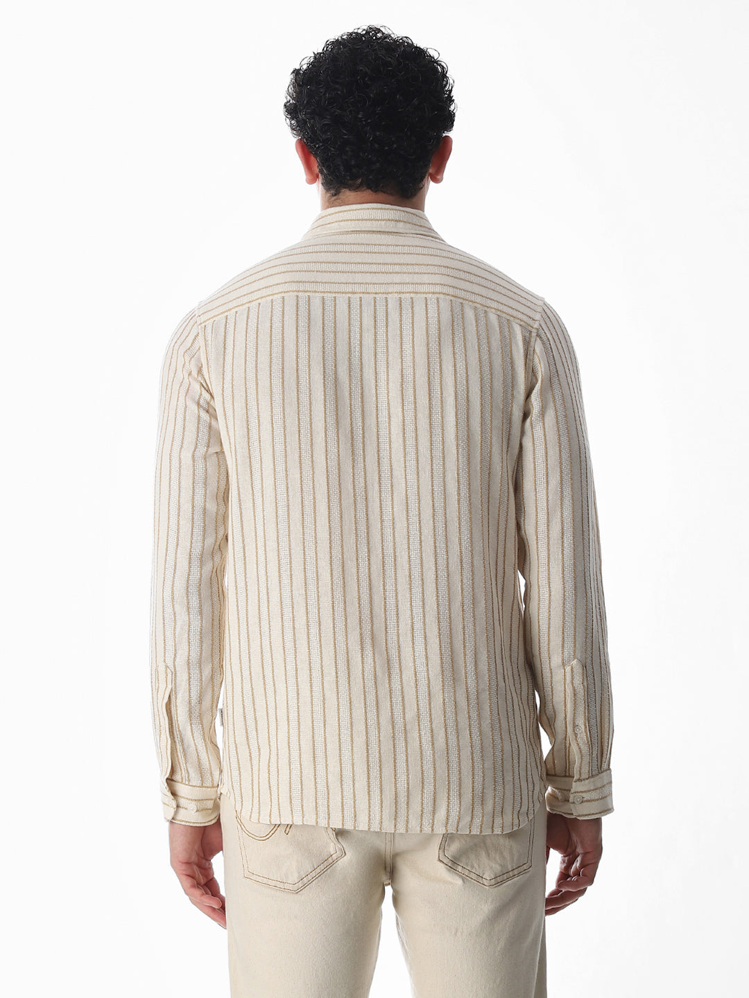 Beige Cotton Striped Shirt