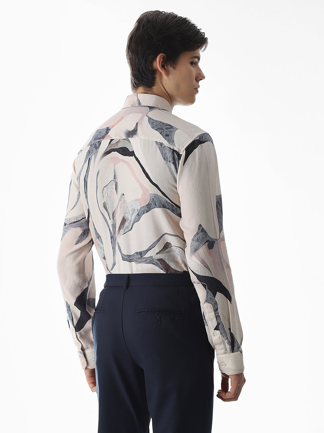 Beige Printed Slim Fit Shirt