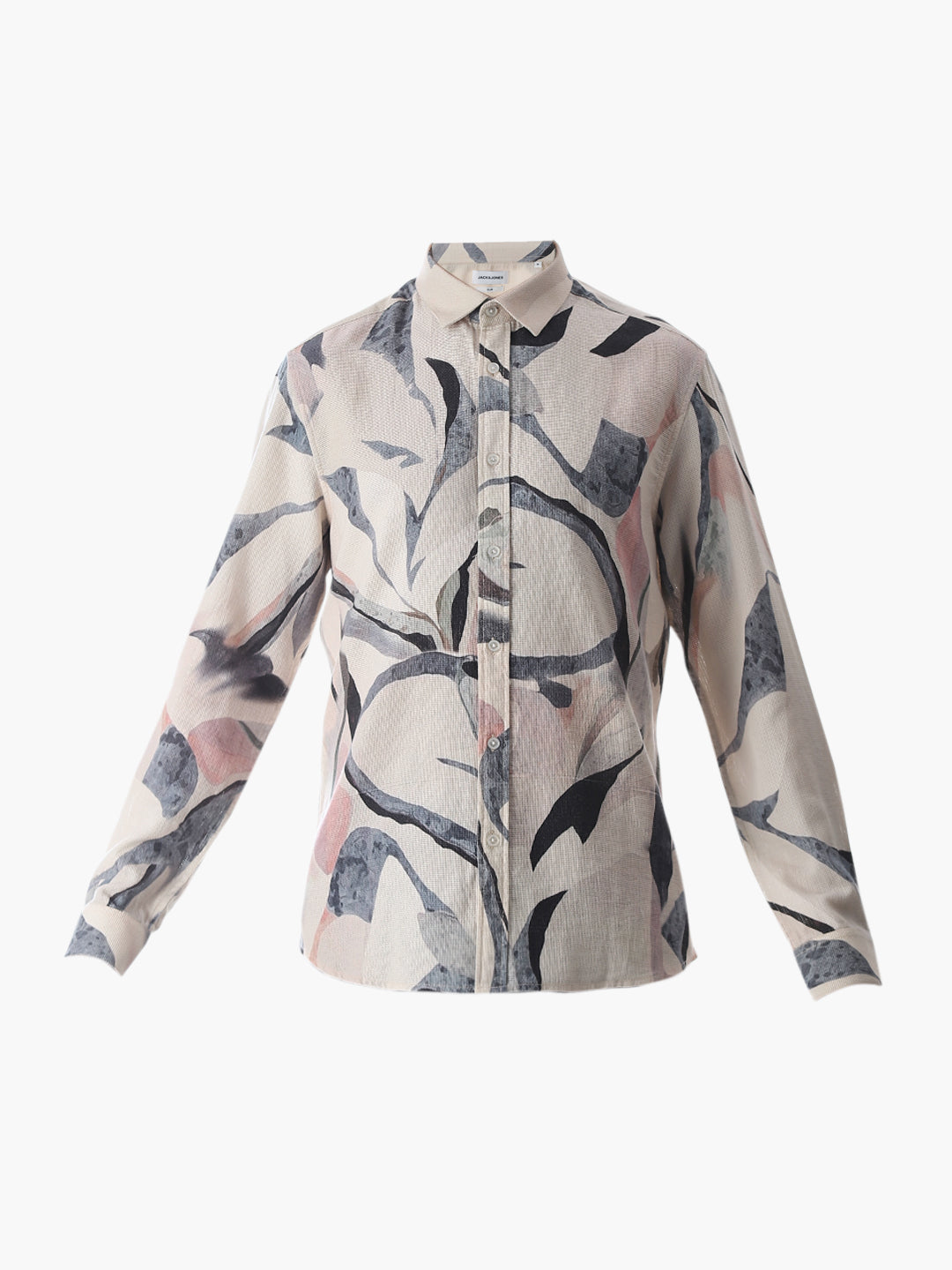 Beige Printed Slim Fit Shirt