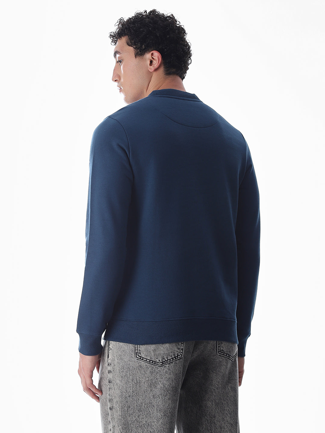 Blue Printed Regular Fit Sweatshirt