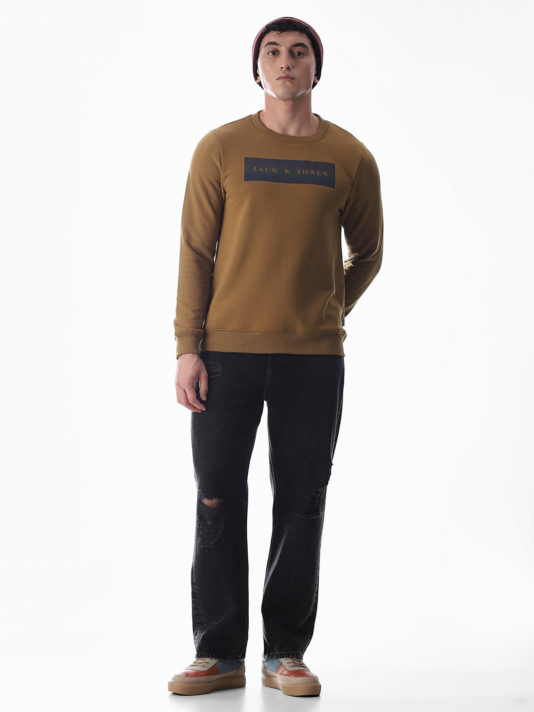 Brown Printed Regular Fit Sweatshirt